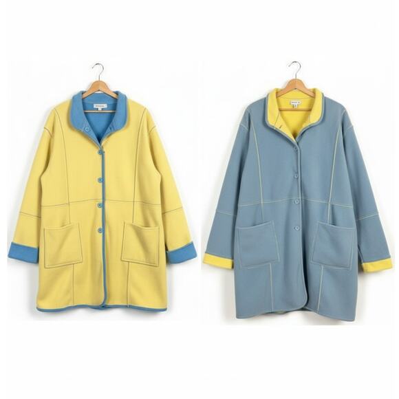 Susan Graver Womens 3X Reversible Fleece Coatigan Artsy Colorful Jacket Coat - Picture 1 of 11